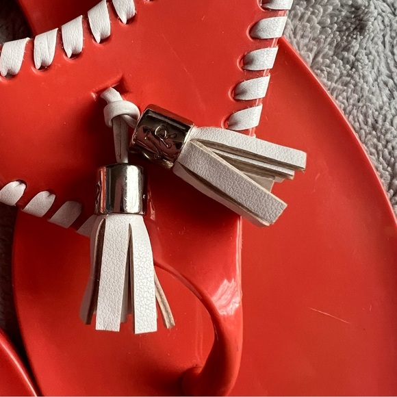 Jack Rogers Alana Jelly Slip-On Whipstitch Tassel Thong Flip Flop Sandals Coral - Picture 6 of 12